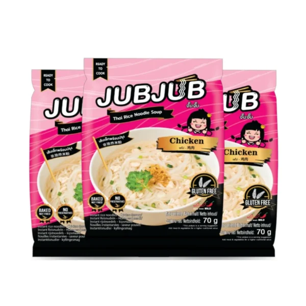 (มีฮาลาล) จั๊บจั๊บ ก๋วยเตี๋ยวเส้นเล็กรสไก่ (3 ซอง) น้ําซุปไก่กลมกล่อม เด็กชอบ