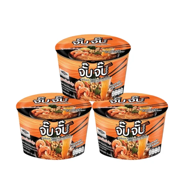 จั๊บจั๊บ ก๋วยจั๊บอุบลแบบคัพ 55 กรัม รสต้มยํากุ้ง 3 ถ้วย  ครบเครื่อง  เส้นไม่ทอด Gluten Free Hala