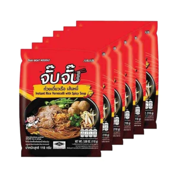 จั๊บจั๊บ ก๋วยเตี๋ยวเรือ เส้นหมี่ 110g | 6 ซอง | ซุปแดงเข้ม เส้นไม่ทอด Halal