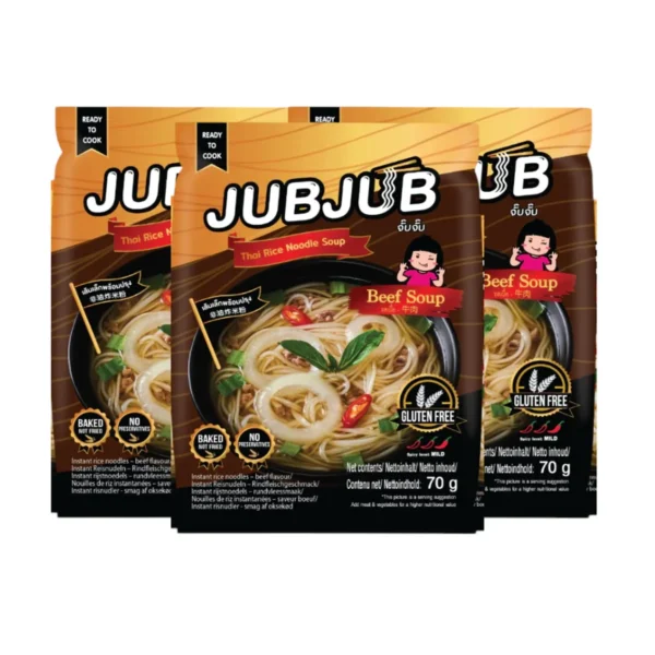 instant-meals-0385 จั๊บจั๊บ ซุปเนื้อ เส้นเล็ก (3 ซอง) น้ําซุปเนื้อหอมเข้มข้น เส้นเหนียวนุ่ม อร่อยกลมกล่อม