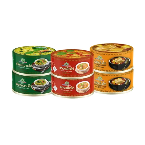 บุญทรี อาหารพร้อมทาน 6 แพ็ค (แกงมัสมั่นไก่,แกงเขียวหวานไก่,แกงเผ็ดไก่) 185 กรัม - Boon Tree Brand MIX 3 รสชาติ