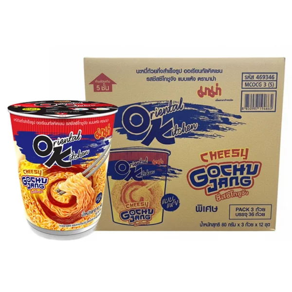 instant-meals-0449 มาม่า ออเรียนทัลคิตเชน บะหมี่ถ้วยกึ่งสําเร็จรูปแบบแห้ง รสชีสซีโกชูจัง 80 ก. x 36
