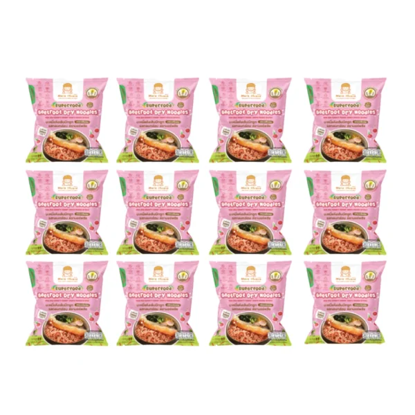 instant-meals-0484 แพ็ค 12ห่อ More Please มาม่าเด็ก บะหมี่ผักพร้อมเครื่องปรุง ไม่มีผงชูรส โซเดียมต่ํา เด็ก 1 ขวบขึ้นไปทานได้ สูตร Healthy บะหมี่บีทรูท 12 ห่อ