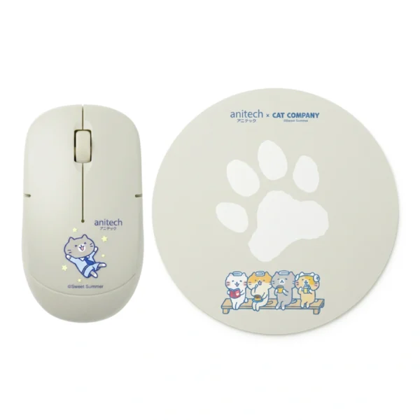 แอนิเทค เมาส์ไร้สาย+แผ่นรองเมาส์ Cat Company Cat-WMP01-GY สีเทา