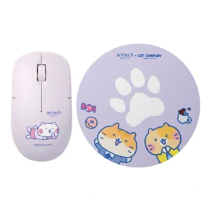 it-gadget-15000-0656 แอนิเทค เมาส์ไร้สาย+แผ่นรองเมาส์ Cat Company Cat-WMP01-PU สีม่วง
