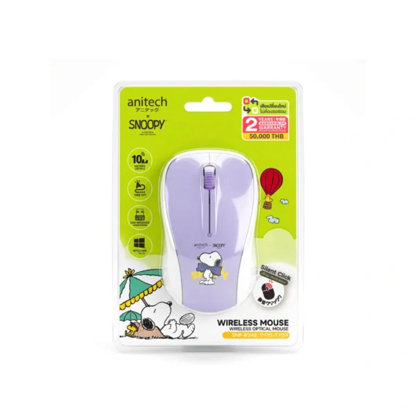 Anitech เม้าส์ไร้สาย SNP-W245-PU DPI: 1000 เชื่อมต่อ USB