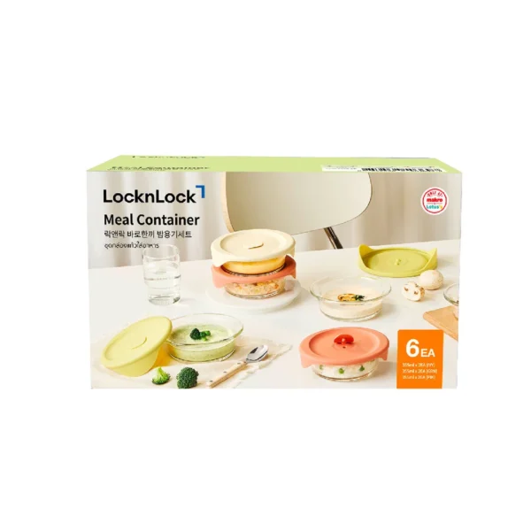 locknlock-038 ล็อกแอนด์ล็อก กล่องแก้วใส่อาหาร 355 มล. 6 ใบ
