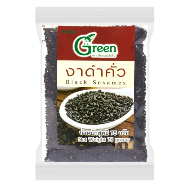 nuts-whole-grains-0032 งาดําคั่ว เกรดA 75 กรัม (Roasted Black Sesames 75 g.) (ตรา ด็อกเตอร์กรีน)