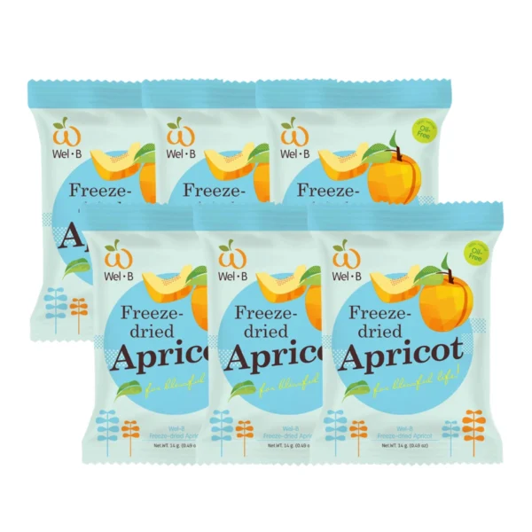 nuts-whole-grains-0069 Wel-B Freeze-dried Apricot 14g. (แอปริคอตกรอบ 14g.) (แพ็ค 6 ซอง) - ขนมเพื่อสุขภาพ ผลไม้กรอบ ฟรีซดราย