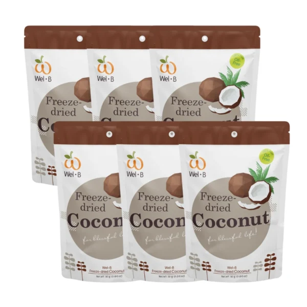 Wel-B Freeze-dried Coconut 30g. (มะพร้าวกรอบ 30 กรัม) (แพ็ค 6 ซอง)-ขนม ขนมเด็ก ขนมเพื่อสุขภาพ
