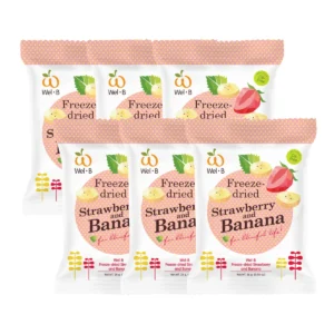 nuts-whole-grains-0080 Wel-B Freeze-dried Strawberry+Banana 16g. (สตรอเบอรี่กรอบและกล้วยกรอบ 16 กรัม) (แพ็ค 6 ซอง)