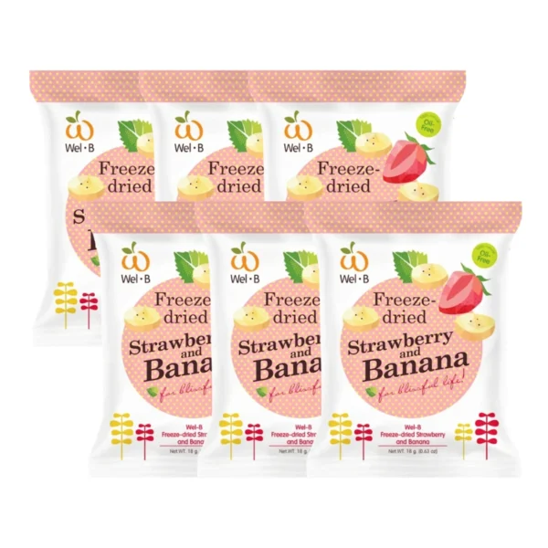 nuts-whole-grains-0081 Wel-B Freeze-dried Strawberry+Banana 18g. (สตรอเบอรี่กรอบ และ กล้วยกรอบ 18 กรัม) (แพ็ค 6 ซอง)