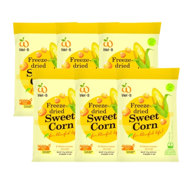 nuts-whole-grains-0083 Wel-B Freeze-dried Sweet Corn 15g. (ข้าวโพดหวานกรอบ 15g.) (แพ็ค 6 ซอง) - ขนมเพื่อสุขภาพ ผลไม้กรอบ