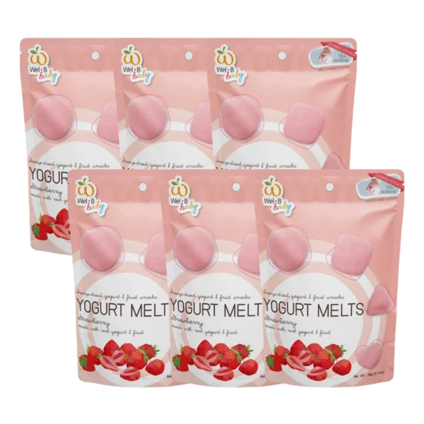Wel-B​ Yogurt​ Melts​ Strawberry​ 20g. (โย​เกิร์ตกรอบ​ สตรอเบอร์รี่​ 20 กรัม) (แพ็ค 6 ซอง)