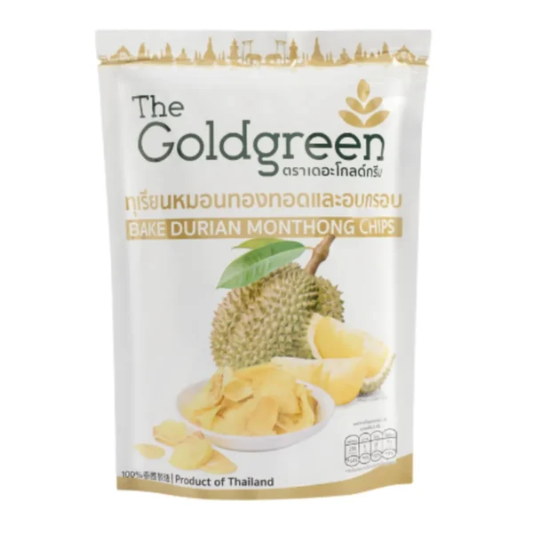 [ซองเดี่ยว] The Goldgreen - ทุเรียนหมอนทองทอดอบกรอบ BAKE DURIAN MONTHONG CHIPS 50 กรัม