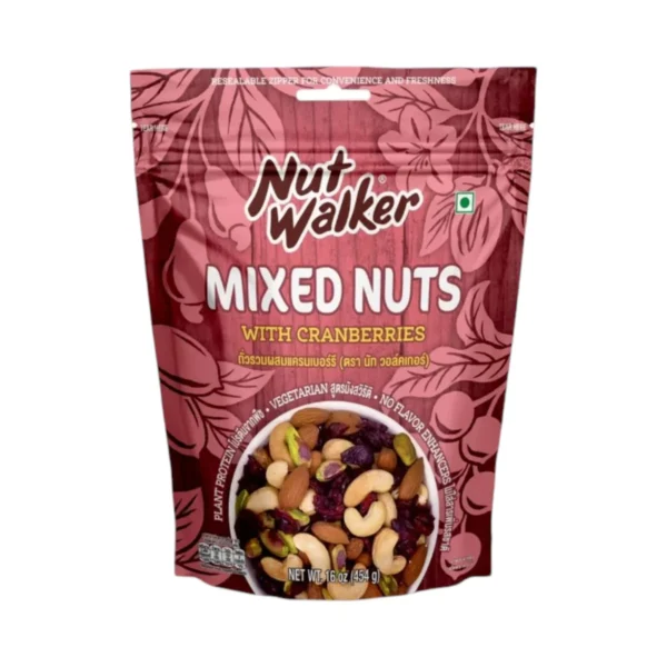 nuts-whole-grains-0203 นัท วอล์คเกอร์ ถั่วรวมผสมแครนเบอร์รี่ 454 ก.Mixed Nuts with Cranberries 454g.