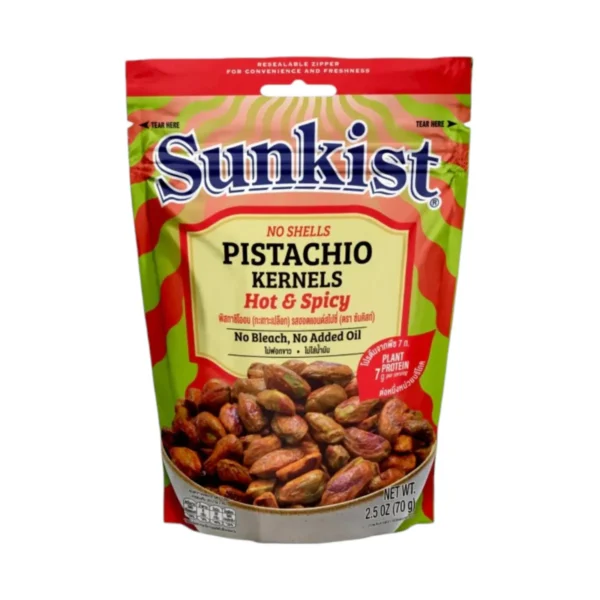 พิสทาชิโออบ(กะเทาะเปลือก)รสฮอตแอนด์สไปซี่ ซันคิสท์ฯ 70 ก. Sunkist Pistachio Kernels Hot & Spicy 70g.