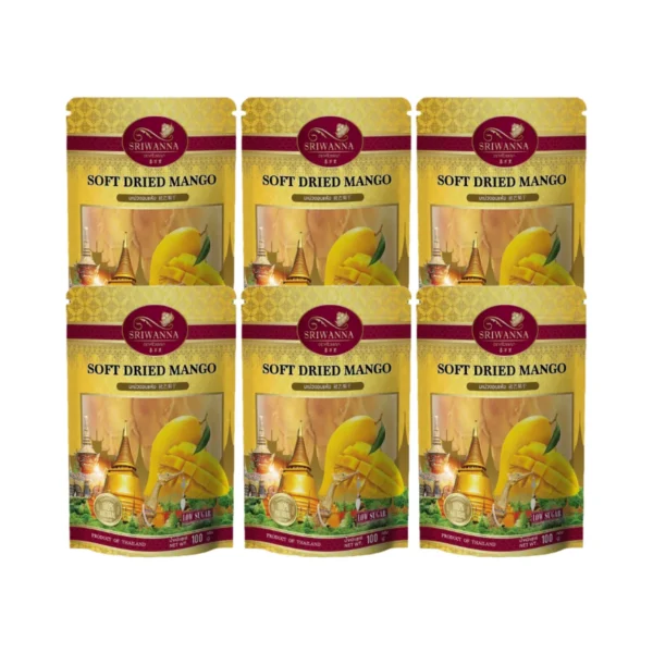 ศรีวรรณา มะม่วง 100 กรัม ซองตั้ง 3 แถม 3 (Soft dried Mango 100g Buy 3 get 3 free)