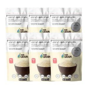 nuts-whole-grains-0287 เพียวเกรน งาขาวคั่วสําเร็จรูป100% 80 กรัม (จํานวน 6 ถุง)