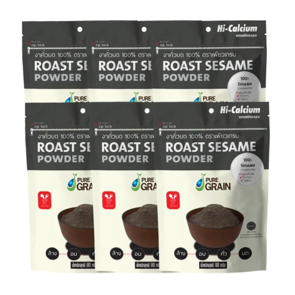 nuts-whole-grains-0288 เพียวเกรน งาคั่วบด100% 80 กรัม (จํานวน 6 ถุง)