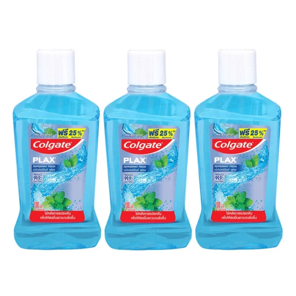 oral-care-0011 คอลเกต น้ํายาบ้วนปาก พลักซ์ เปปเปอร์มิ้นท์ เฟรช 100 มล. x 3