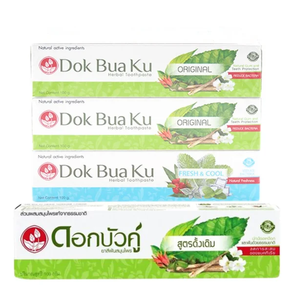oral-care-0016 ดอกบัวคู่ ยาสีฟัน แพ็คพิเศษ 100 ก. x 4+2