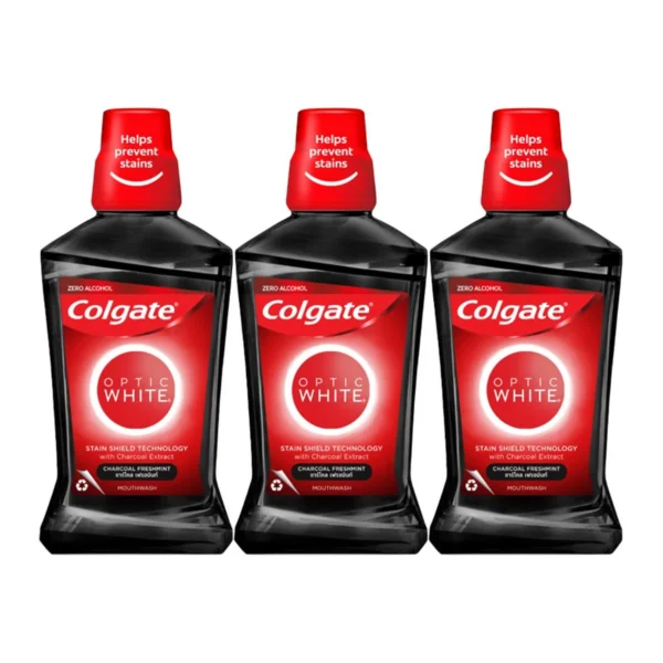 oral-care-0215 น้ํายาบ้วนปากคอลเกต ออพติกไวท์ ชาร์โคล 500 มล. x 3