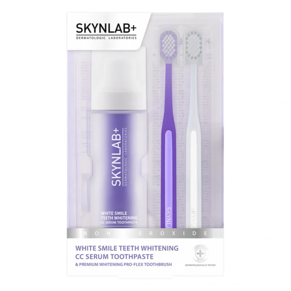สกินแล็บ ยาสีฟัน ชุดไวท์สไมล์ ทีธ ไวท์เทนนิ่ง ซีซีเซรั่ม ทูธเพสท์ 50ml แถมฟรีแปรงสีฟันพรีเมี่ยมไวท์เทนนิ่งโปร-เฟล็กซ์ 2ชิ้น