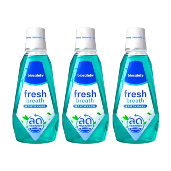 oral-care-0322 Biosafety ไบโอเซฟตี้ น้ํายาบ้วนปาก Fresh Breath 500 มล. x 3 ขวด