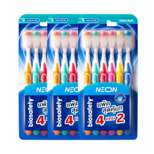 oral-care-0332 Biosafety แปรงสีฟัน ไบโอเซฟตี้ รุ่น นีออน แพ็คสุดคุ้ม 4 แถม 2 x 3 แพ็ค