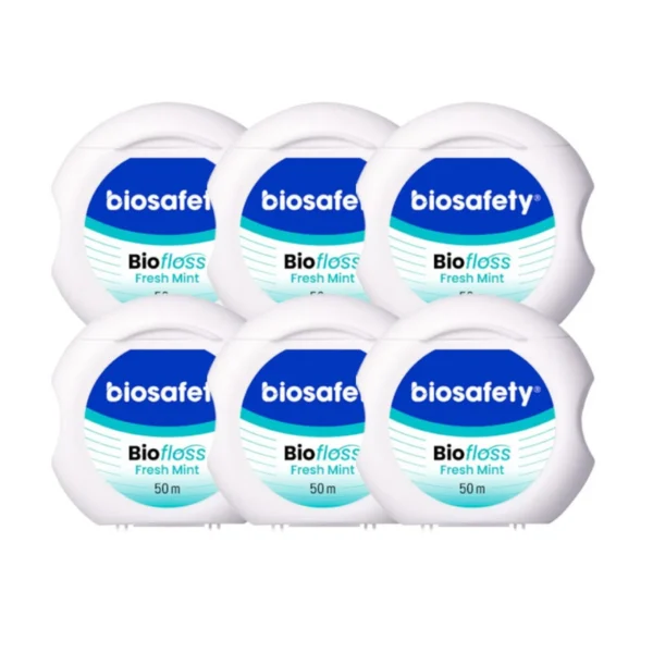 oral-care-0334 Biosafety ไหมขัดฟัน ไบโอฟลอส กลิ่นเฟรชมินต์ ยาว 50 ม. X 6 ชิ้น