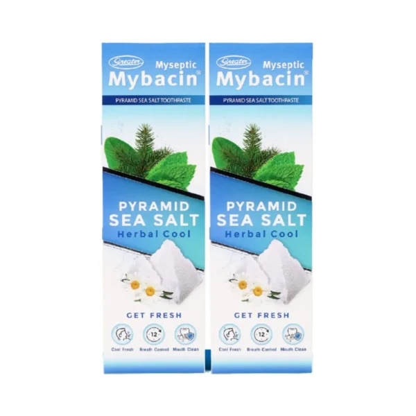 MyBacin ยาสีฟัน สูตรพีระมิดซีซอลท์ ปากสดชื่น มีฟลูออไรด์ฟันแข็งแรง ขนาด100กรัมx2