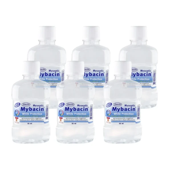 MyBacin น้ํายาบ้วนปาก สูตรไวท์โพรเทคชั่น ปราศจากแอลกฮอลล์ ลดคราบพลัค ฟันขาว ขนาด 95 มล. x6
