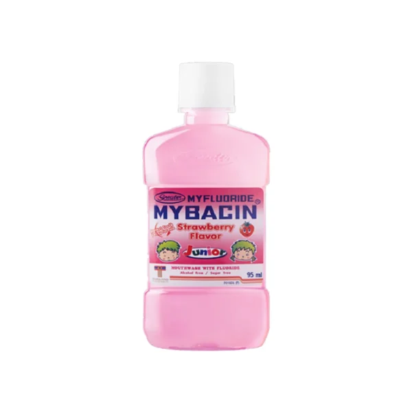 MyBacin น้ํายาบ้วนปากจูเนียร์ขนาดพกพา สูตรกลิ่นสตอเบอร์รี่ ขนาด 95มล.