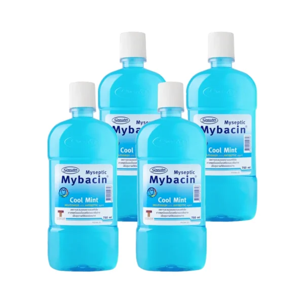 oral-care-0390 MyBacin น้ํายาบ้วนปาก สูตรคูลมินท์ ลดการสะสมของแบคทีเรีย ให้ความสดชื่น ไม่แสบปาก ขนาด 750มล.แพ็ค 4 ขวด