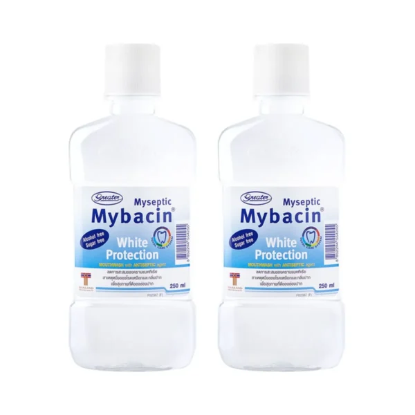 MyBacin น้ํายาบ้วนปากมายบาซิน สูตรไวท์โพรเทคชั่น ปราศจากแอลกฮอลล์ ลดคราบพลัค ขนาด250มล. 2ขวด