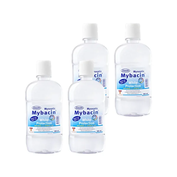 oral-care-0405 MyBacin น้ํายาบ้วนปาก สูตรไวท์โพรเทคชั่น ปราศจากแอลกฮอลล์ ลดคราบพลัค ฟันขาว ขนาด 500 มล. แพ็ค 4 ขวด