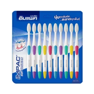 oral-care-0429 อิมแพค แปรงสีฟันซอฟท์แอนด์คลีน แพ็ค นุ่ม สีขาว 10 ชิ้น