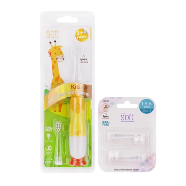 แปรงสีฟันไฟฟ้า SOFT สําหรับเด็ก 3ขวบขึ้นไป พร้อมหัวแปรงสํารอง 1ชุด Kid สีเหลือง Giraffe,Step 2