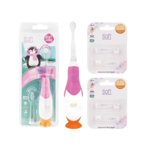 oral-care-0599 แปรงสีฟันไฟฟ้า SOFT Baby Smile สีชมพู พร้อมหัวแปรงสํารอง 2 ชุด Step 1+1