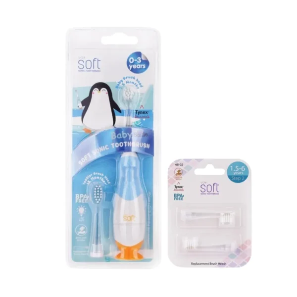 แปรงสีฟันไฟฟ้า SOFT Baby Smile 0-3ขวบ พร้อมหัวแปรงสํารอง 1ชุด Baby สีฟ้า (Blue),Step 2