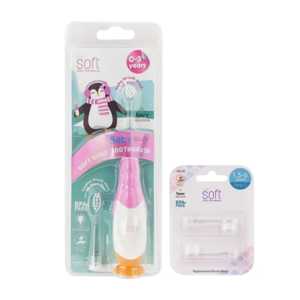 แปรงสีฟันไฟฟ้า SOFT Baby Smile 0-3ขวบ พร้อมหัวแปรงสํารอง 1ชุด Baby สีชมพู (pink),Step 2