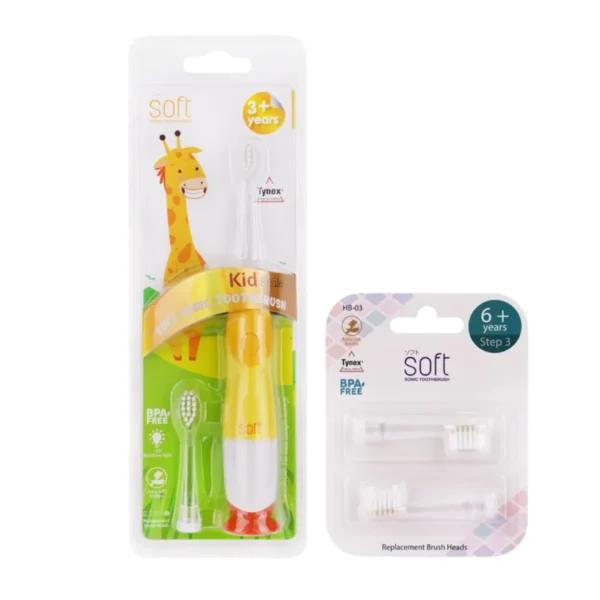 oral-care-0603 แปรงสีฟันไฟฟ้า SOFT สําหรับเด็ก 3ขวบขึ้นไป พร้อมหัวแปรงสํารอง 1ชุด Kid สีเหลือง Giraffe,Step 3