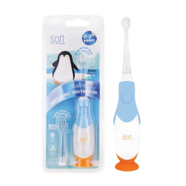 oral-care-0606 แปรงสีฟันเด็ก แปรงสีฟันไฟฟ้าระบบโซนิค SOFT สําหรับเด็ก 0-3 ขวบ Baby Smile 0-3yสีฟ้า