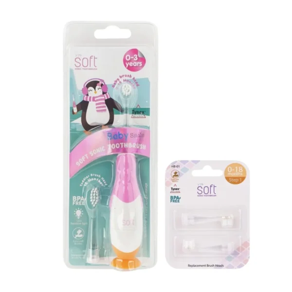 แปรงสีฟันไฟฟ้า SOFT Baby Smile 0-3ขวบ พร้อมหัวแปรงสํารอง 1ชุด Baby สีชมพู (pink),Step 1