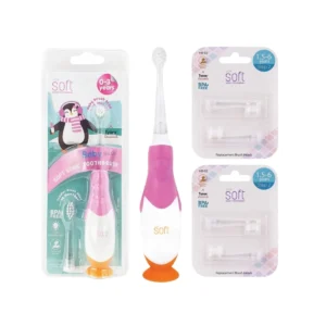 oral-care-0608 แปรงสีฟันไฟฟ้า SOFT Baby Smile สีชมพู พร้อมหัวแปรงสํารอง 2 ชุด Step 2+2
