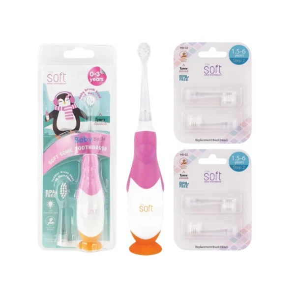แปรงสีฟันไฟฟ้า SOFT Baby Smile สีชมพู พร้อมหัวแปรงสํารอง 2 ชุด Step 2+2