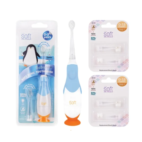 แปรงสีฟันไฟฟ้า SOFT Baby Smile สําหรับเด็ก 0-3 ขวบ พร้อมหัวแปรงสํารอง 2 ชุด รุ่นBaby สีฟ้า(Blue),Step1+Step1