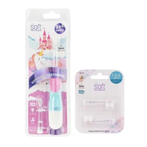 oral-care-0614 แปรงสีฟันไฟฟ้า SOFT สําหรับเด็ก 3ขวบขึ้นไป พร้อมหัวแปรงสํารอง 1ชุด Kid สีม่วง Unicorn,Step 2