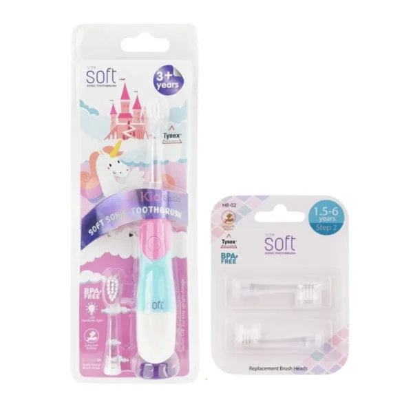 oral-care-0614 แปรงสีฟันไฟฟ้า SOFT สําหรับเด็ก 3ขวบขึ้นไป พร้อมหัวแปรงสํารอง 1ชุด Kid สีม่วง Unicorn,Step 2